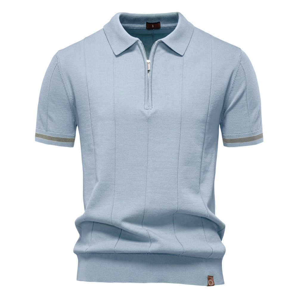 Gunther | Men’s Ribbed Short Sleeve Polo Shirt with Half Zip