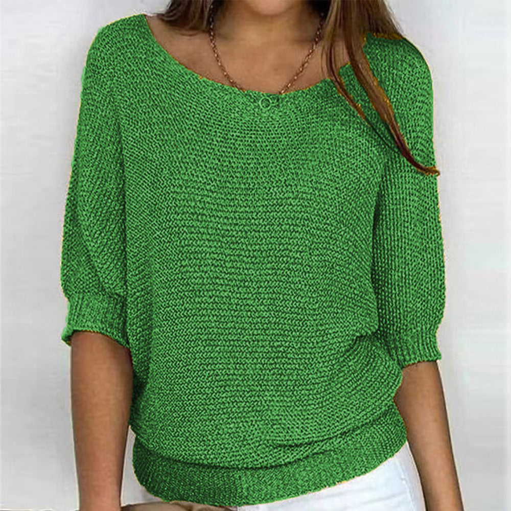 Calienne | Women's Boat Neck Knit Blouse with Half Sleeves