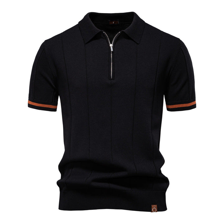 Gunther | Men’s Ribbed Short Sleeve Polo Shirt with Half Zip