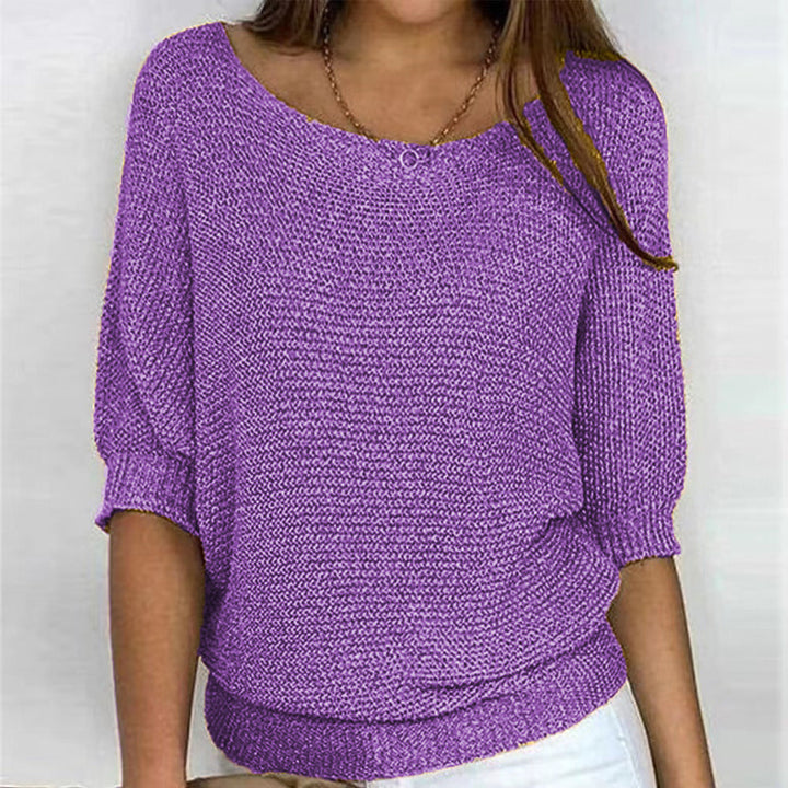 Calienne | Women's Boat Neck Knit Blouse with Half Sleeves