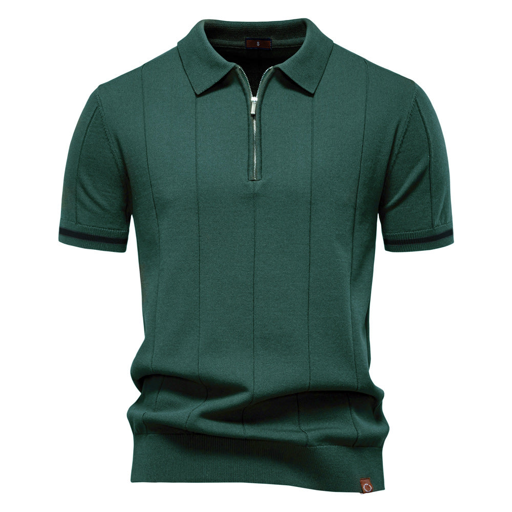 Gunther | Men’s Ribbed Short Sleeve Polo Shirt with Half Zip