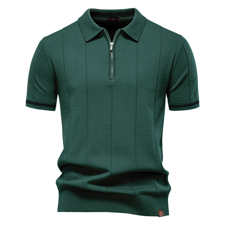 Gunther | Men’s Ribbed Short Sleeve Polo Shirt with Half Zip