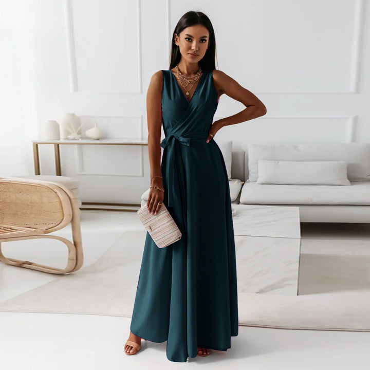 Gretchen | Women’s V-Neck Wrap Maxi Dress with Tie Belt