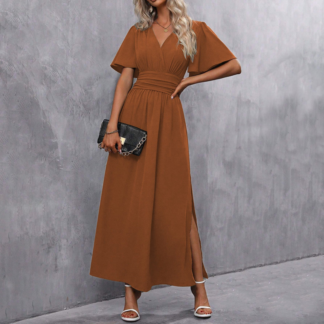 Carol | Women’s V-neck Maxi Dress with Short Sleeves and Slit