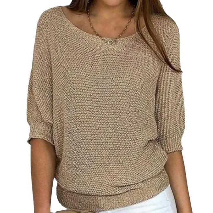 Calienne | Women's Boat Neck Knit Blouse with Half Sleeves