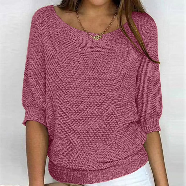 Calienne | Women's Boat Neck Knit Blouse with Half Sleeves