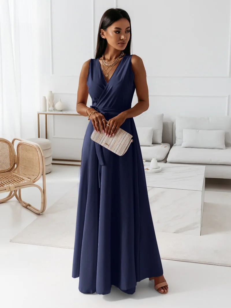 Gretchen | Women’s V-Neck Wrap Maxi Dress with Tie Belt