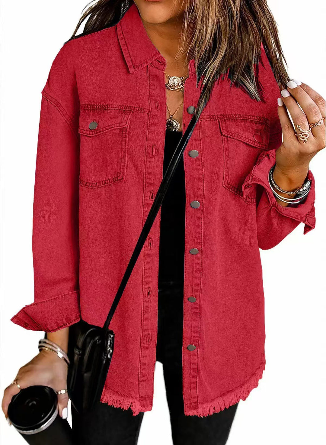 Cressida | Women's Classic Button Front Denim Jacket with Tassel Hem
