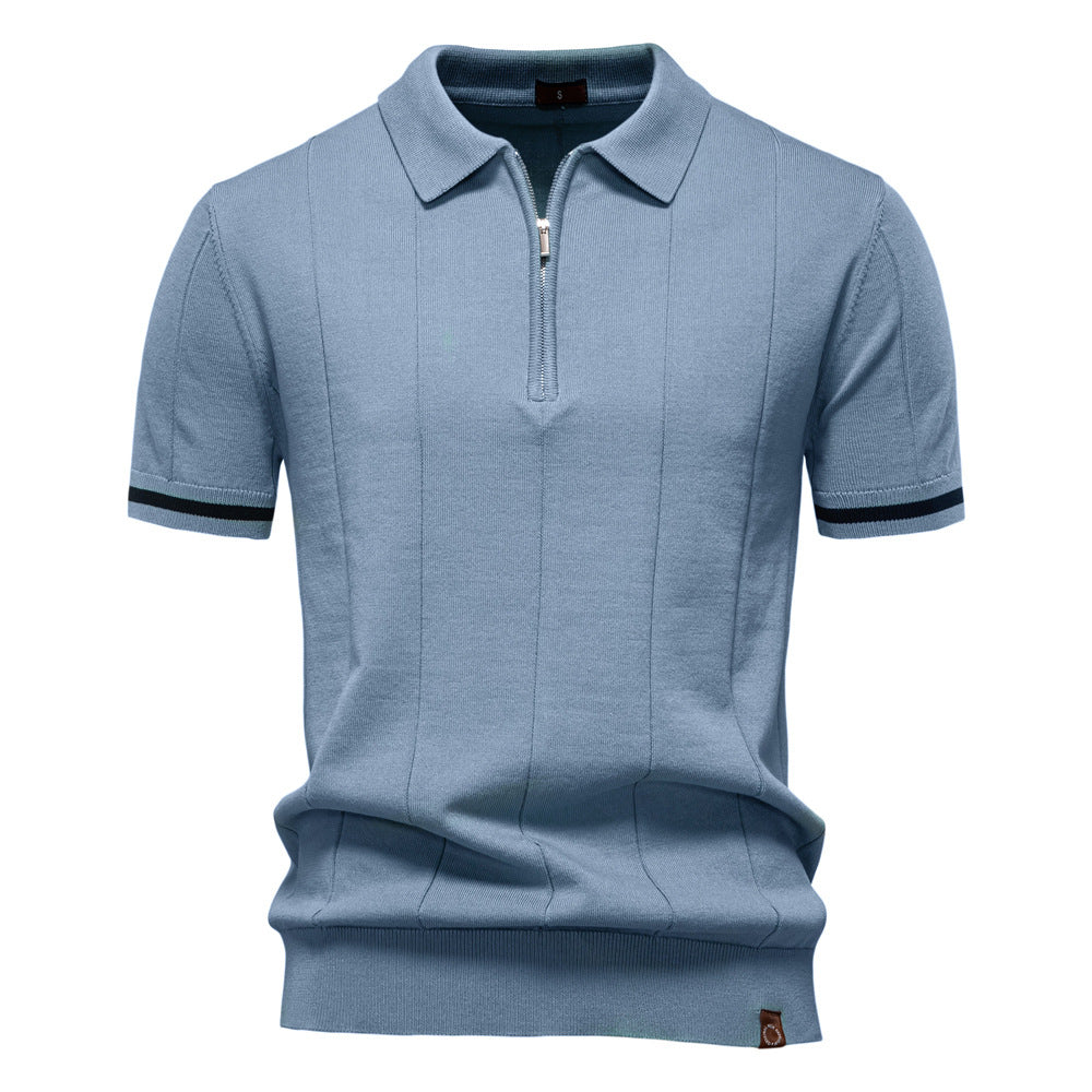 Gunther | Men’s Ribbed Short Sleeve Polo Shirt with Half Zip