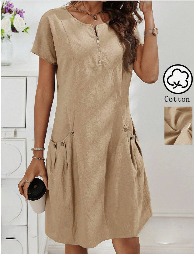 Nortrud | Women’s Short-Sleeve Dress with Zip Neck and Utility Pockets