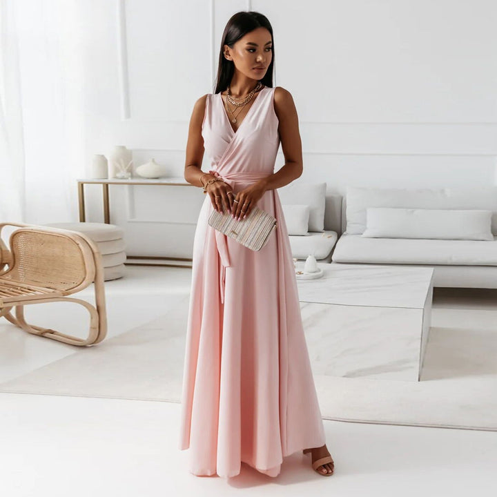 Gretchen | Women’s V-Neck Wrap Maxi Dress with Tie Belt