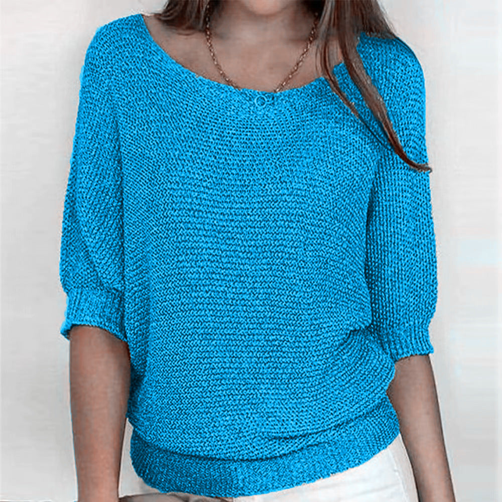 Calienne | Women's Boat Neck Knit Blouse with Half Sleeves