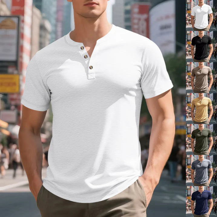 Jaren | Men’s Casual Henley T-shirt with Buttons and Crewneck