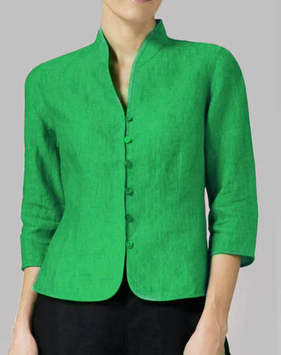 Brienna | Women’s Vintage Long Sleeve Blouse with Stand Collar and Buttons