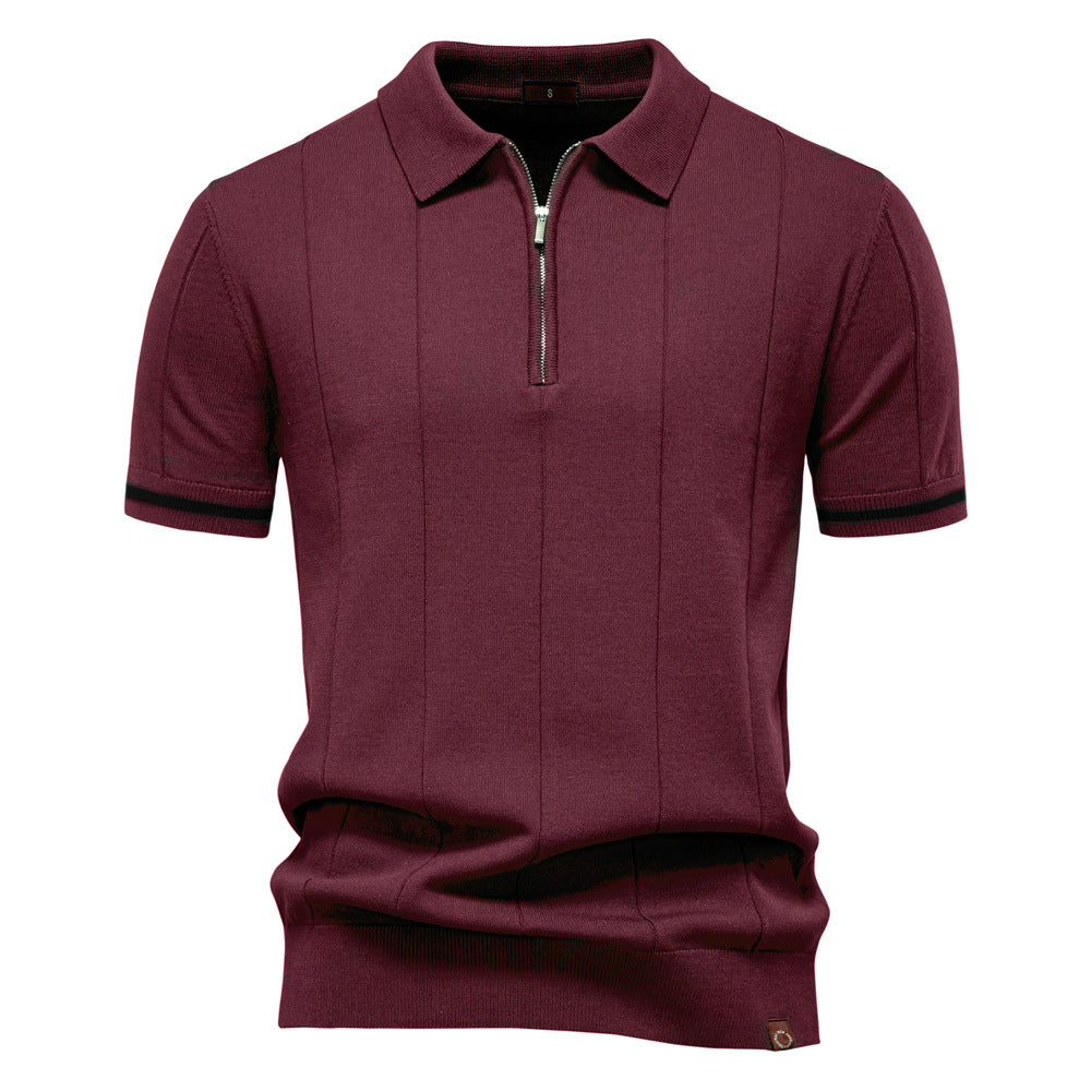 Gunther | Men’s Ribbed Short Sleeve Polo Shirt with Half Zip