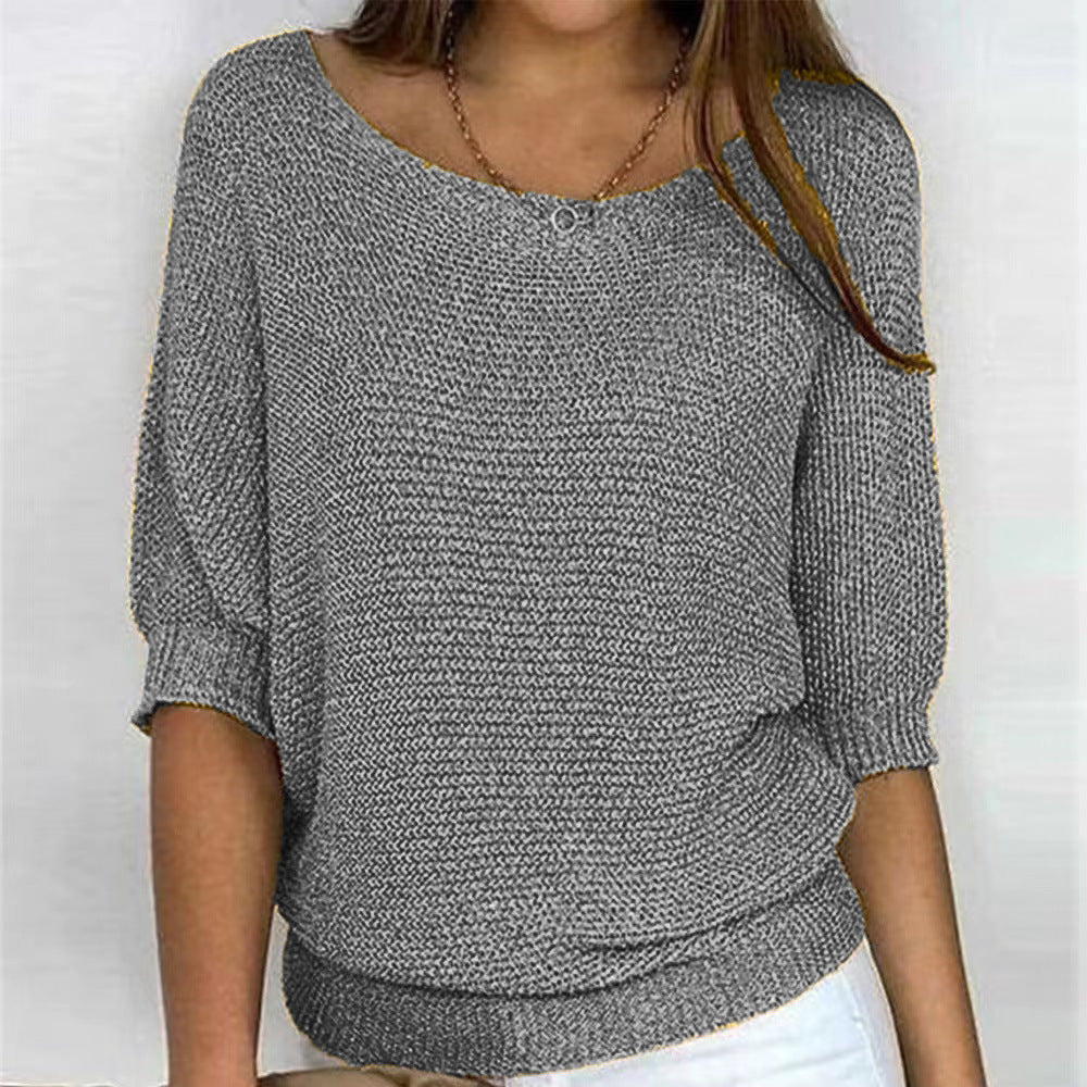 Calienne | Women's Boat Neck Knit Blouse with Half Sleeves