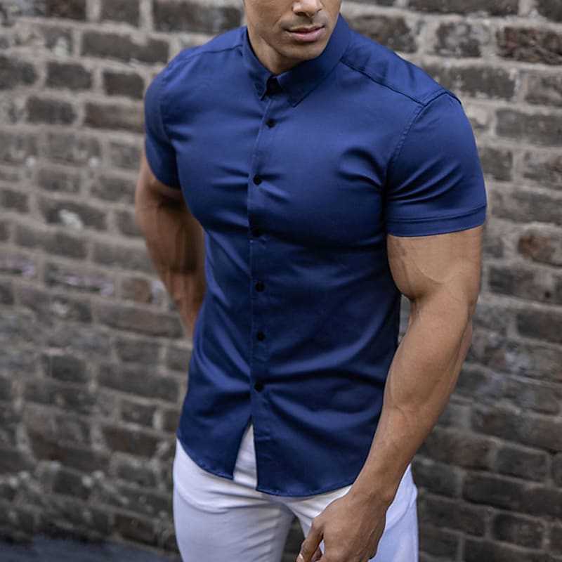 Gareth | Men’s Slim Fit Short Sleeve Shirt with Buttons