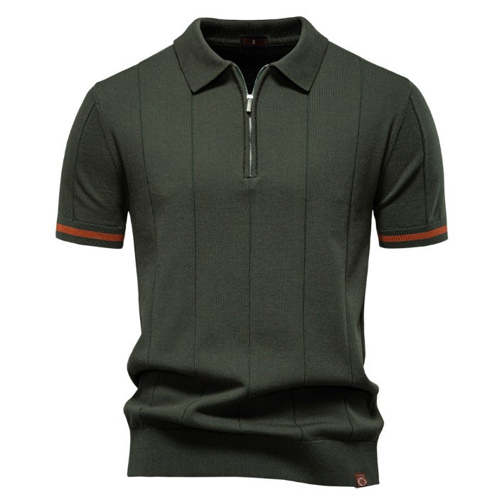 Gunther | Men’s Ribbed Short Sleeve Polo Shirt with Half Zip