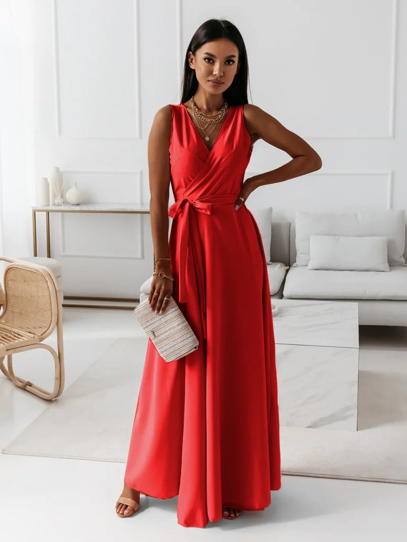 Gretchen | Women’s V-Neck Wrap Maxi Dress with Tie Belt