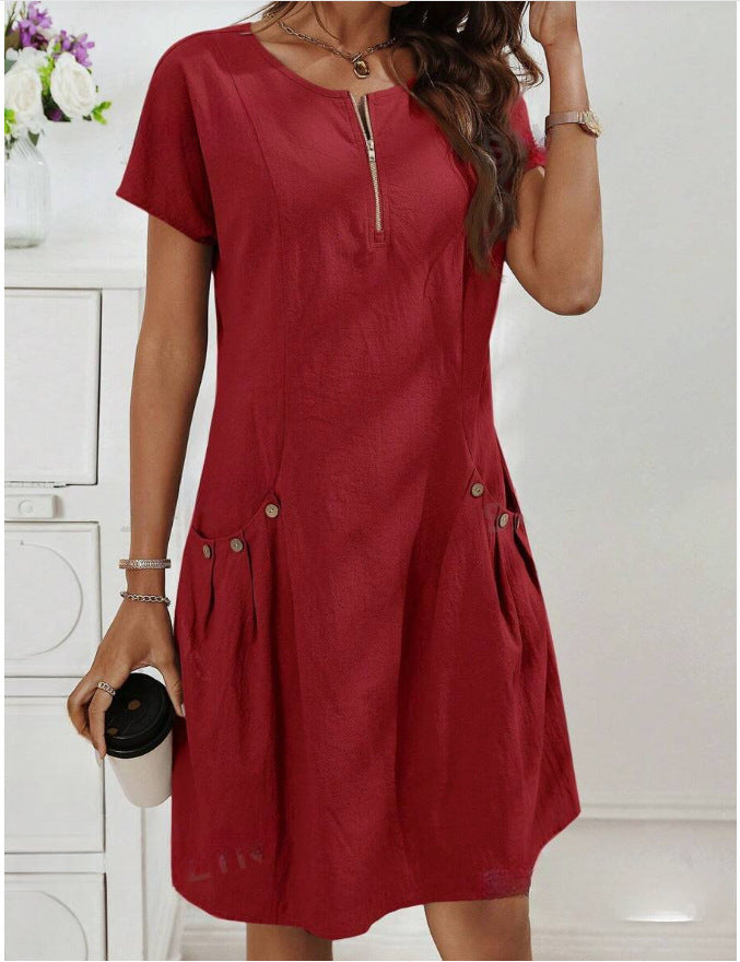 Nortrud | Women’s Short-Sleeve Dress with Zip Neck and Utility Pockets