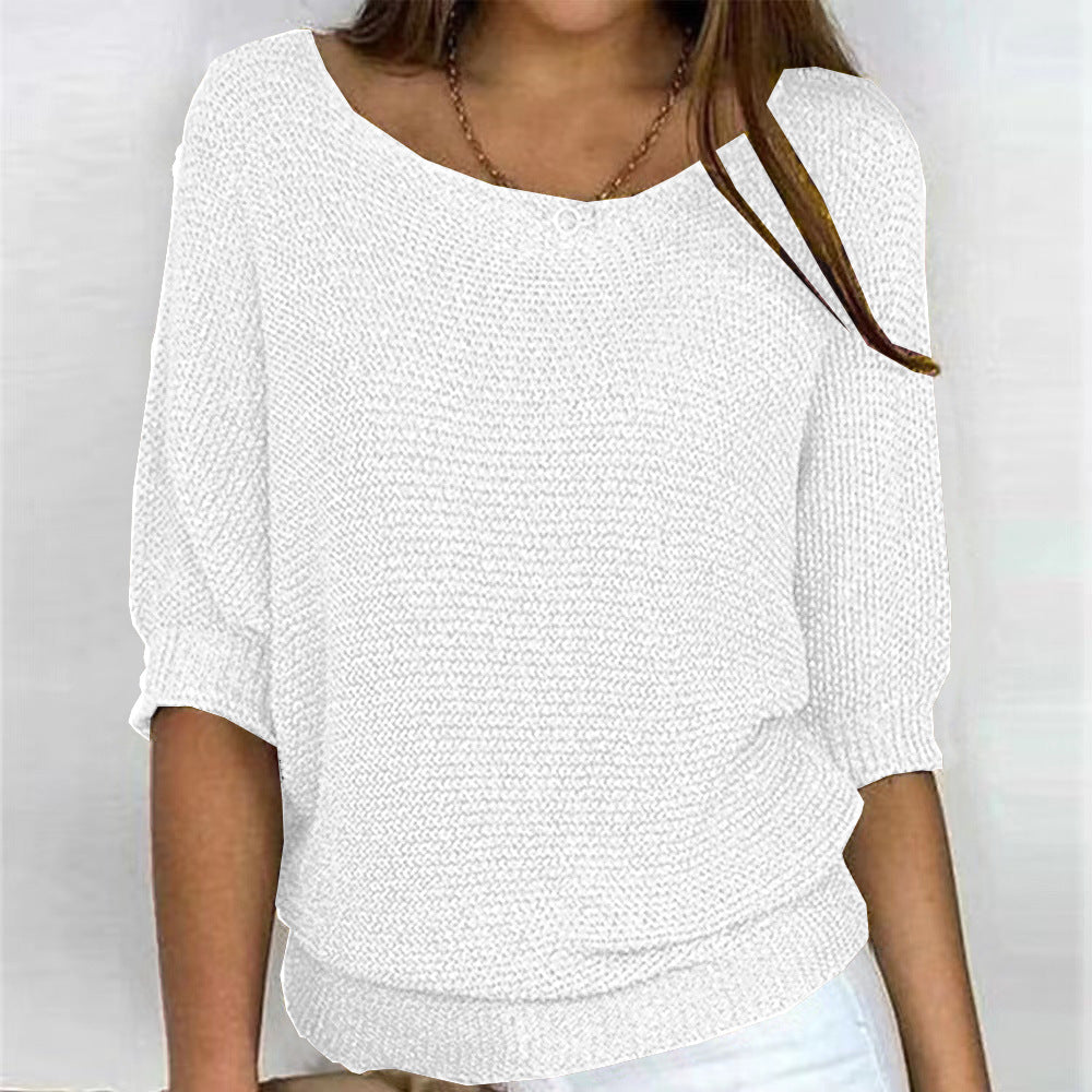 Calienne | Women's Boat Neck Knit Blouse with Half Sleeves