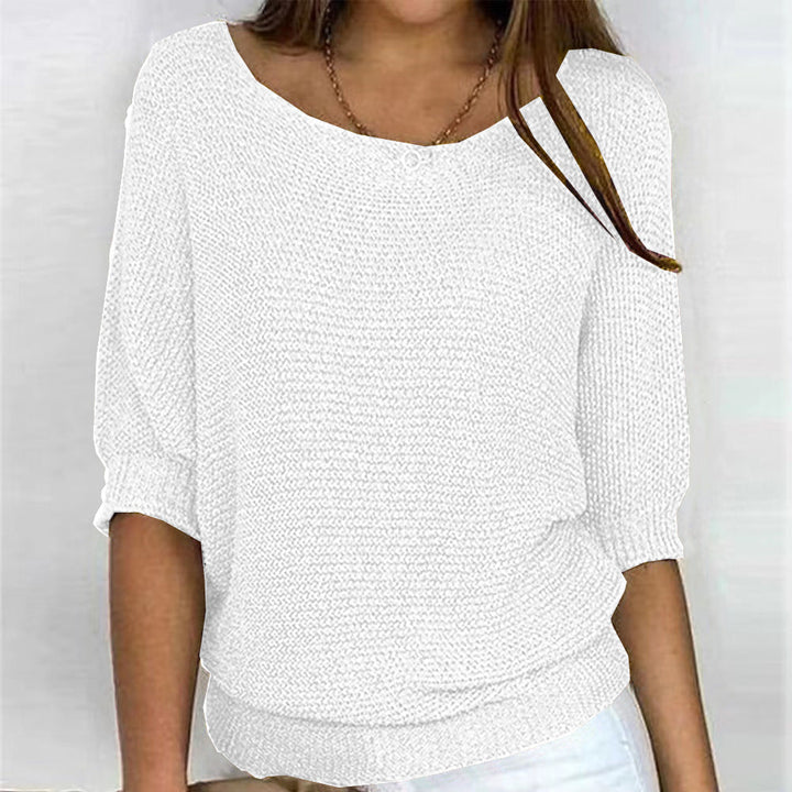 Calienne | Women's Boat Neck Knit Blouse with Half Sleeves