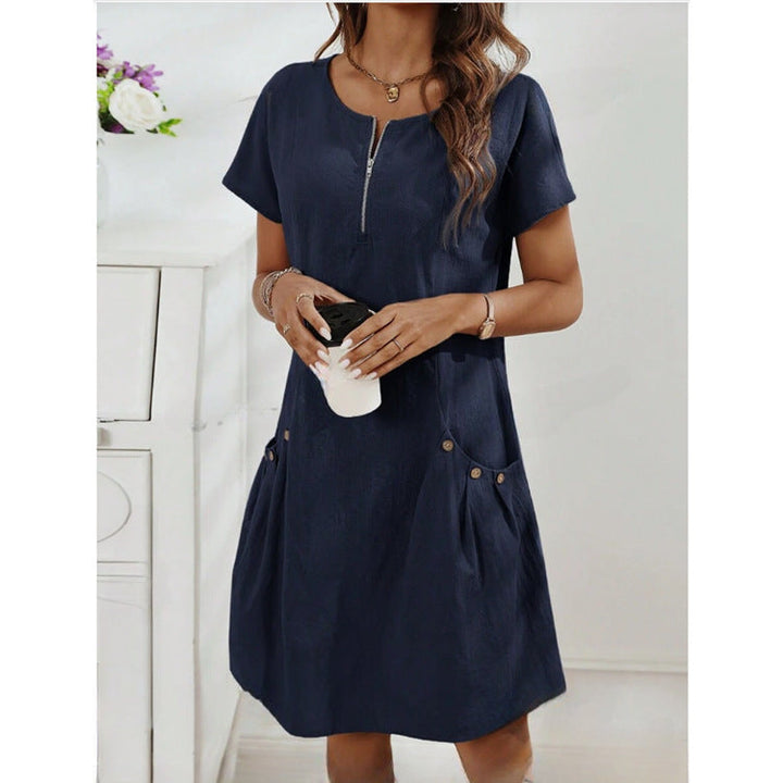Nortrud | Women’s Short-Sleeve Dress with Zip Neck and Utility Pockets