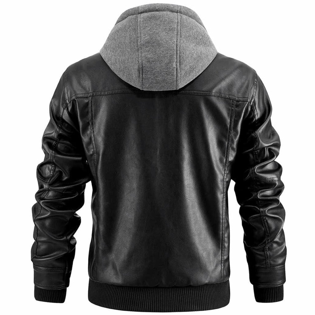 Xavier | Men's Leather Bomber Jacket with Hood with Ribbed Cuff
