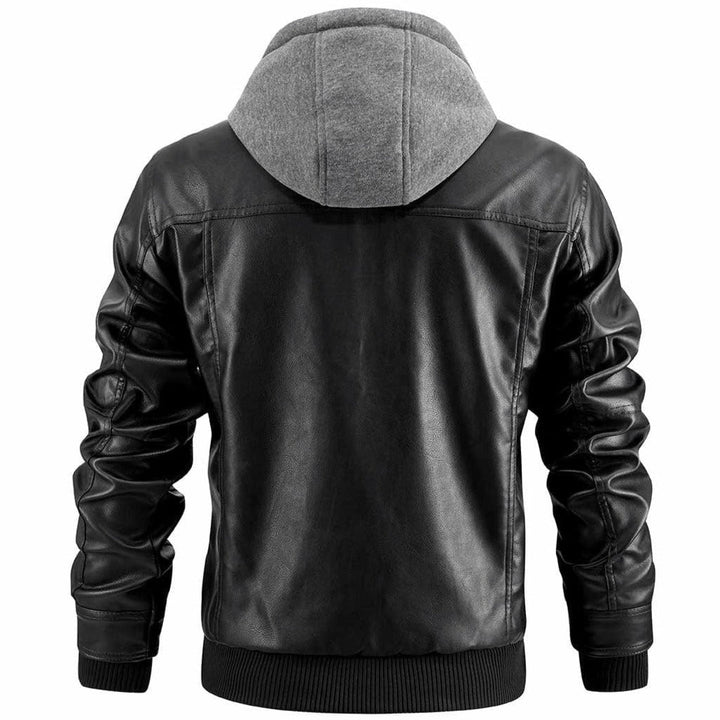 Xavier | Men's Leather Bomber Jacket with Hood with Ribbed Cuff