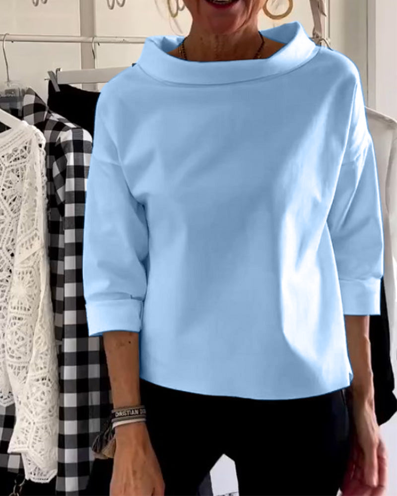 Sophia | Women’s Blouse with Boat Neck and Folded Sleeves