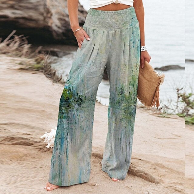 Soraya | Women’s Elastic High Waist Trousers with Floral Embroidered