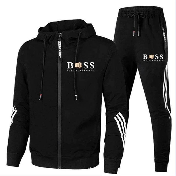 Cavell | Men's Stripe Hoodie and Sweatpants Set with Letter Prints