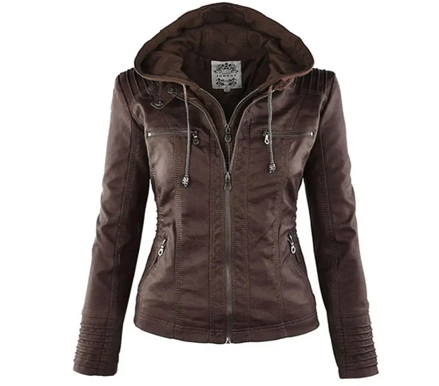 Loxley | Women's Hooded Leather Jacket with Drawstring