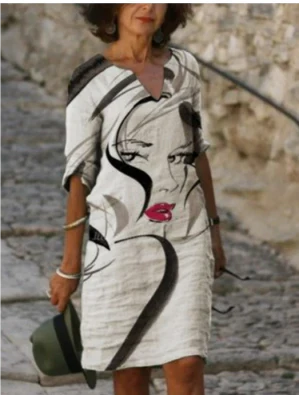 Vanessa | Women's Printed Mini Dress with V-neck and Short Sleeve