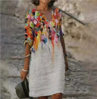 Vanessa | Women's Printed Mini Dress with V-neck and Short Sleeve
