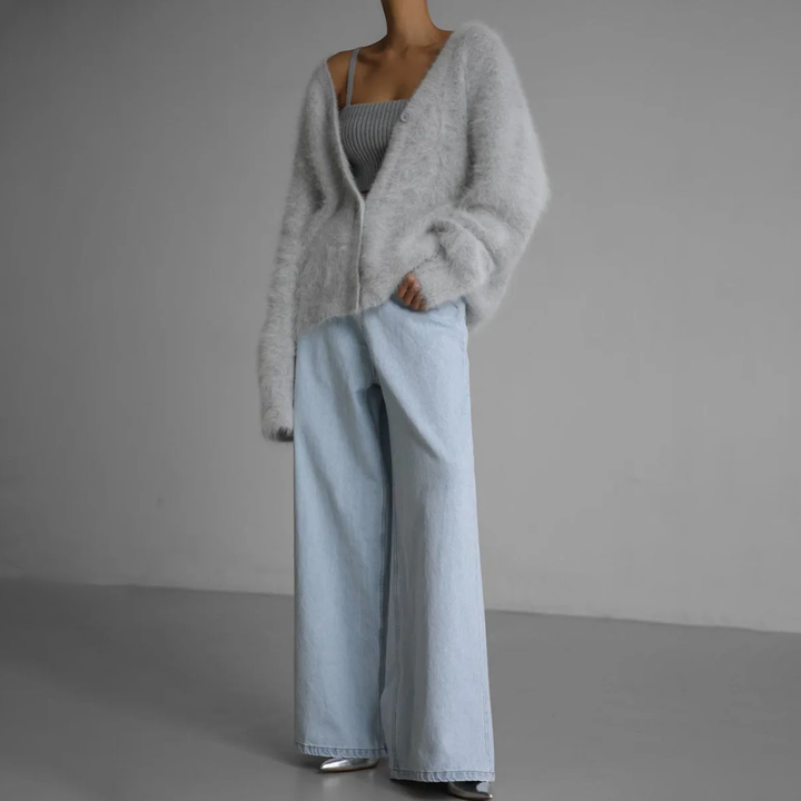 Anna | Women’s Fluffy V-neck Knit Cardigan with Buttons