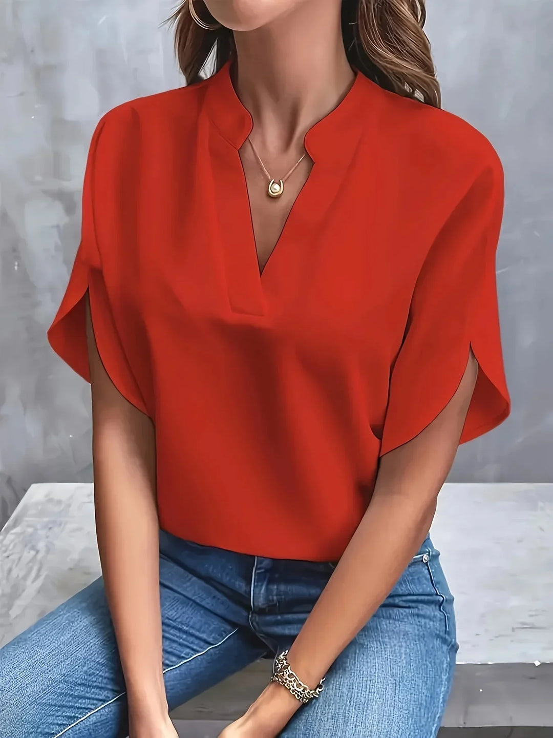 Vionne | Women's Lightweight V-neck Blouse with Sleeve Slit