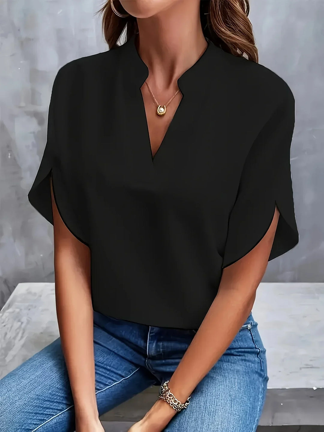 Vionne | Women's Lightweight V-neck Blouse with Sleeve Slit