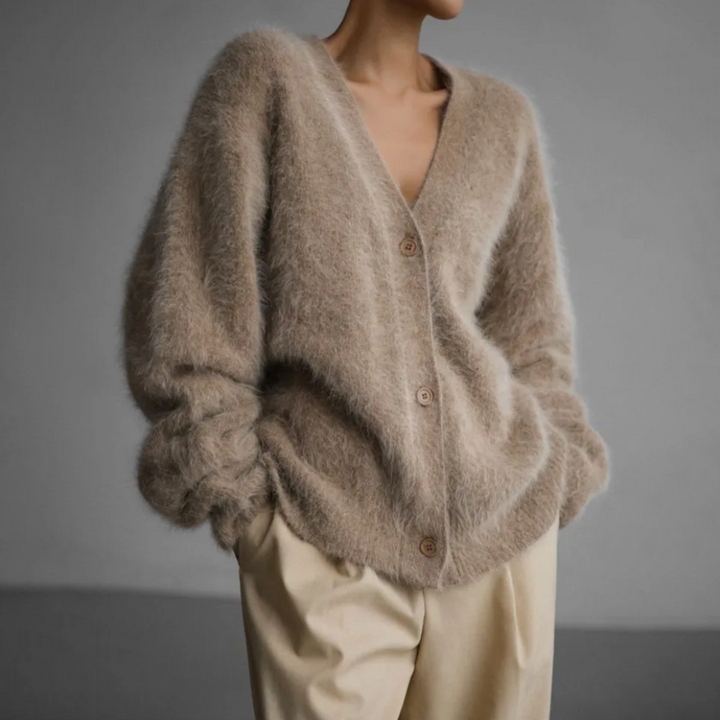 Anna | Women’s Fluffy V-neck Knit Cardigan with Buttons
