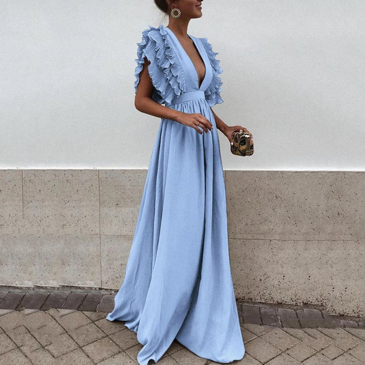 Selene | Women’s Elegant Maxi Dress with V-neck and Ruffle Sleeves