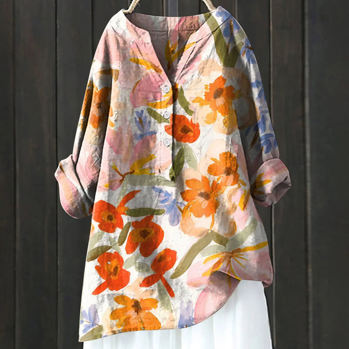 Coralie | Women’s Half Buttons Floral Blouse with Half Sleeves