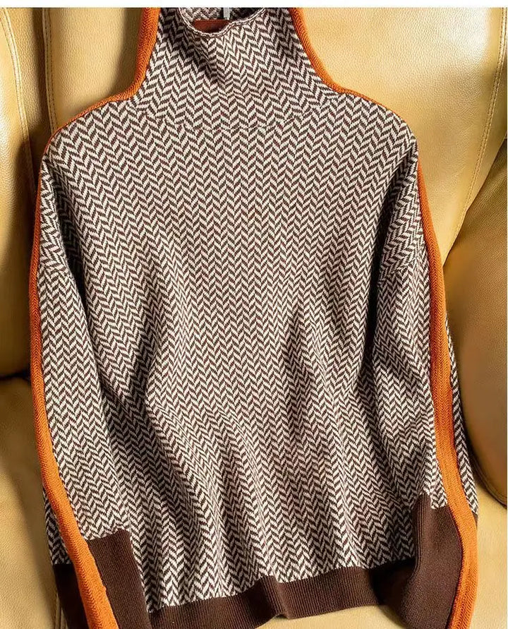 Viretta | Women's Herringbone Knit High Neck Sweater
