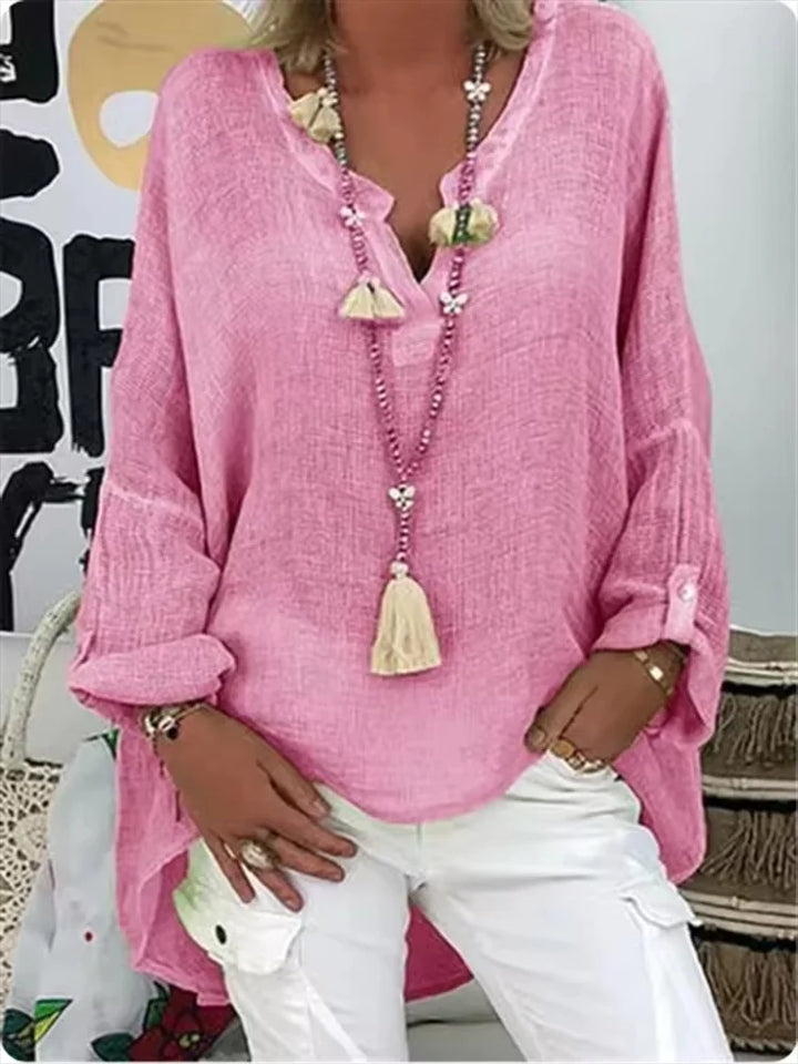 Sorrel | Women's Loose Linen Blouse with Long Sleeve and V-neck