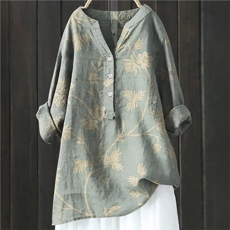 Coralie | Women’s Half Buttons Floral Blouse with Half Sleeves