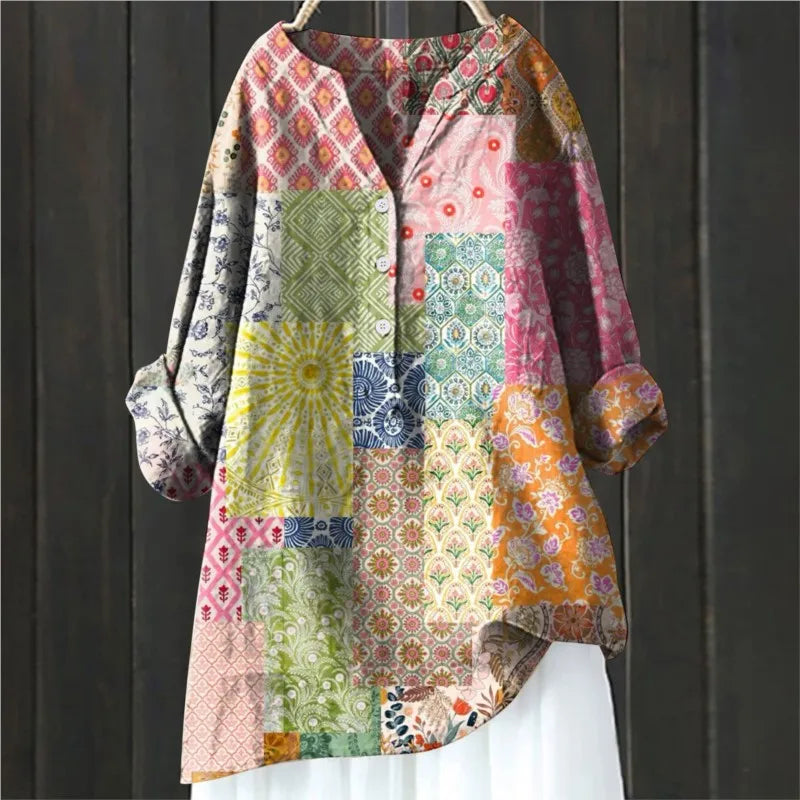 Coralie | Women’s Half Buttons Floral Blouse with Half Sleeves