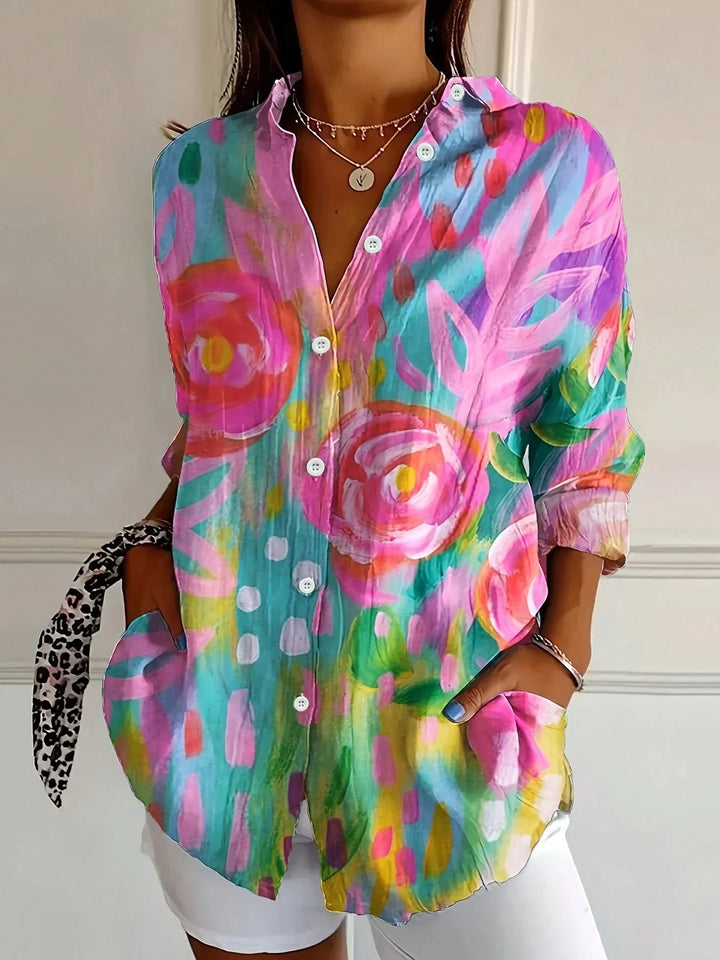 Elowise | Women's Colorful Printed Half Sleeve Blouse with Buttons