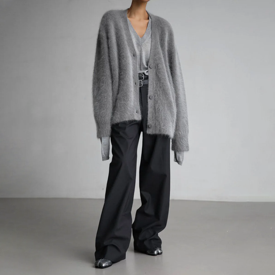 Anna | Women’s Fluffy V-neck Knit Cardigan with Buttons