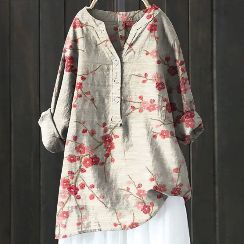 Coralie | Women’s Half Buttons Floral Blouse with Half Sleeves