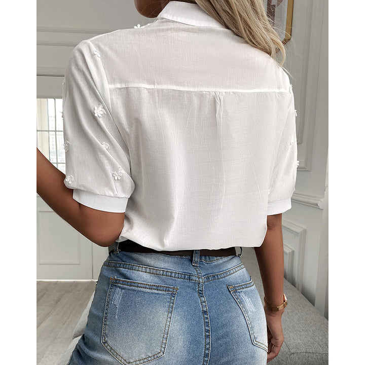 Luisa | Women’s Floral Puff Sleeve Blouse with Eyelet and Embroidered