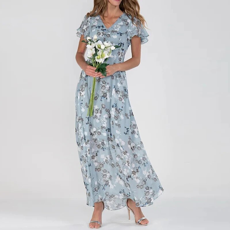 Virelle | Women’s Long Floral Summer Dress with V-neck